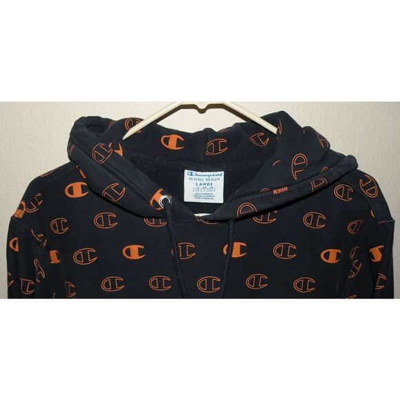 Vtg Champion Reverse Weave Chicago Bears Men’s Large Hoodie Black All Over Print - Picture 2 of 3